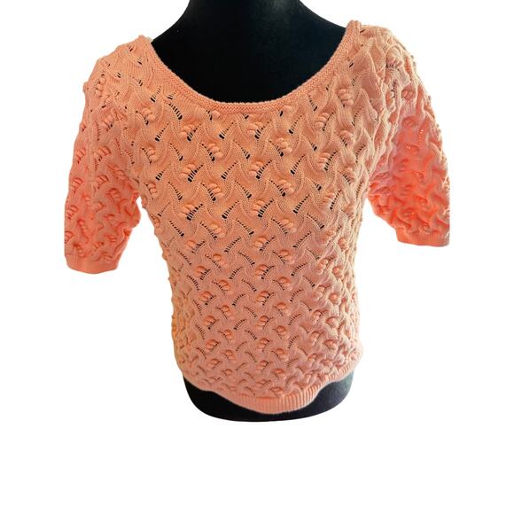 Eight Eight Eight Tops - Eight Eight Eight Open Knit Cable Sweater Womens M Peach Textured Short Sleeve